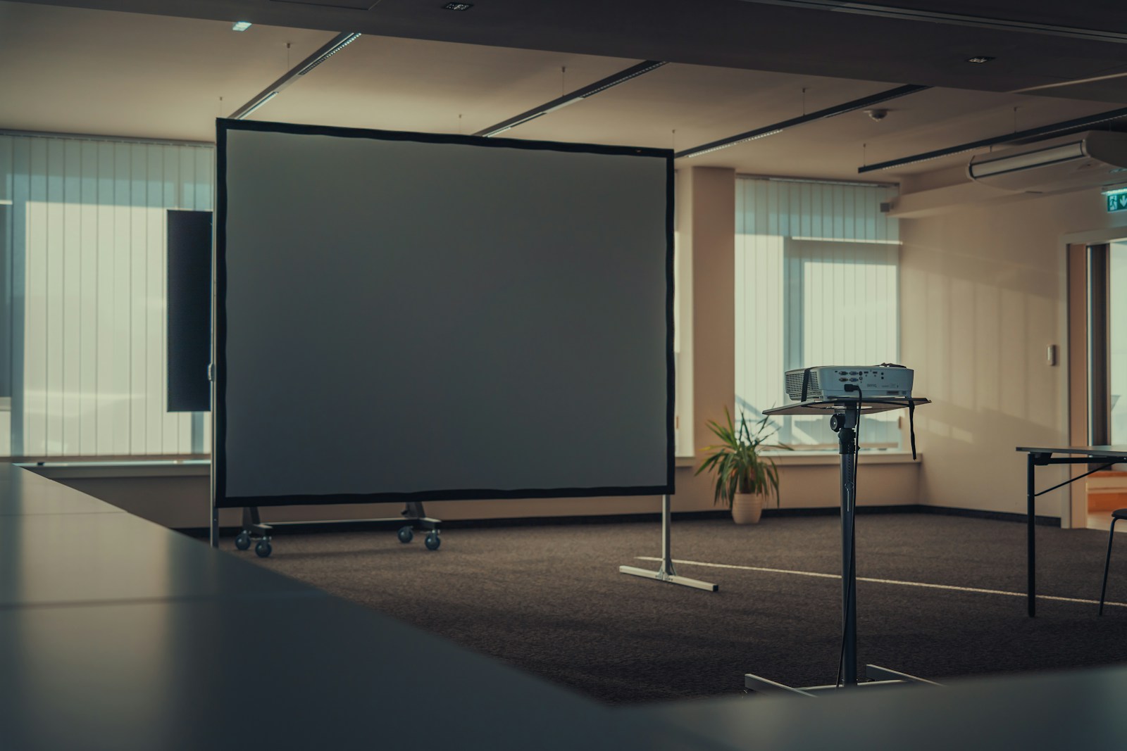 A room set up for a walkthrough, screen ready